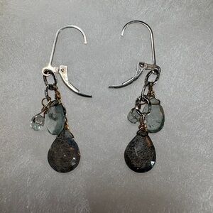 Elegant Silver & Gray Dangle Tourmaline & Labradorite Sterling Silver Earrings
